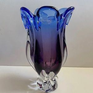 Heavy Blown Glass Murano Vase Ombré Purple and Blue